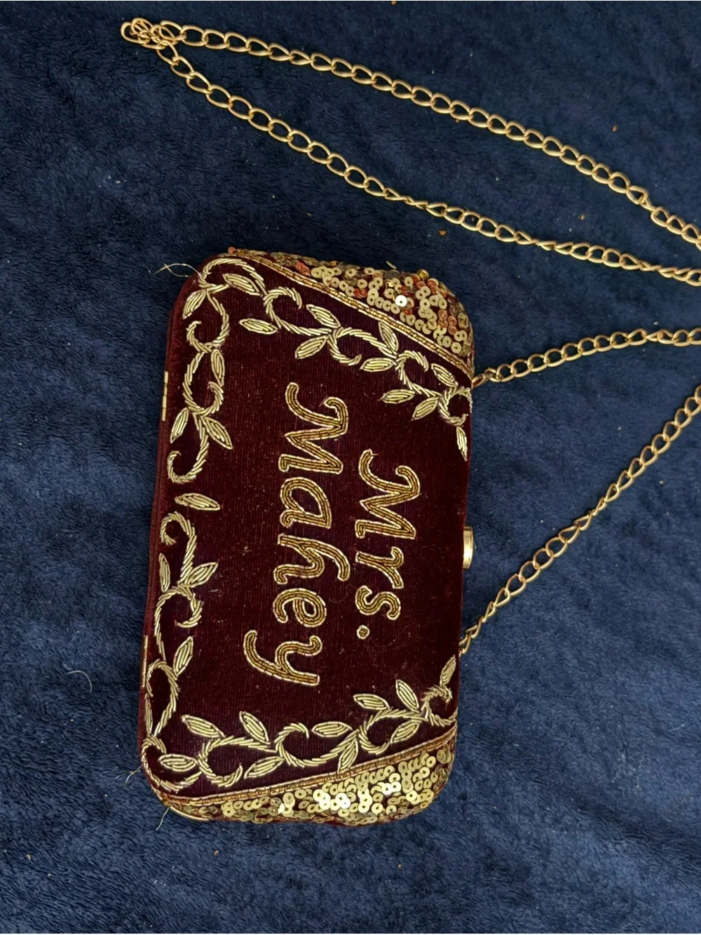 Burgundy Gold Embroidered 'Mrs. Maybee' Evening Clutch
